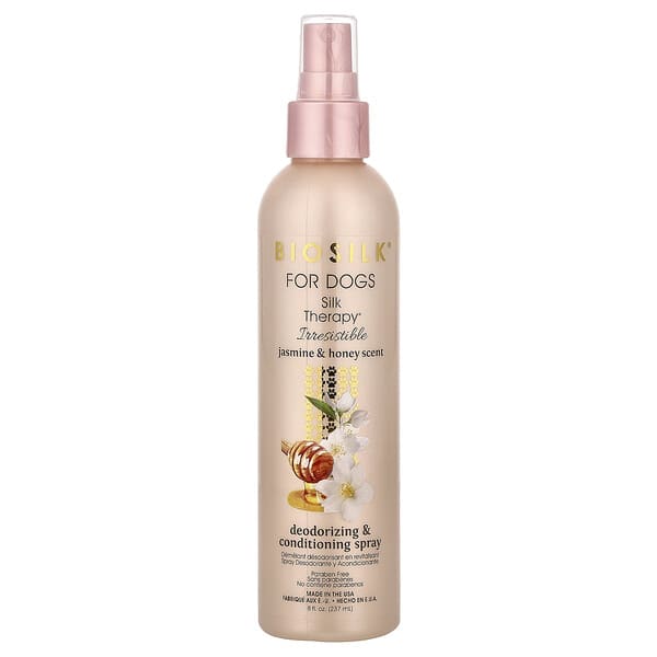 Biosilk, Silk Therapy®, Spray acondicionador y desodorante, Para perros, Jazmín y miel, 237 ml (8 oz. líq.)