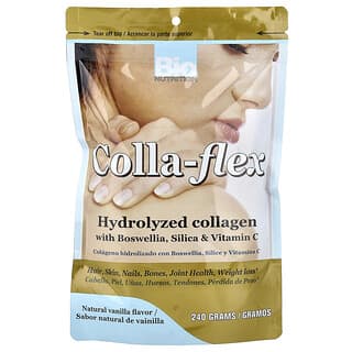 Bio Nutrition, Colla-Flex, colágeno hidrolizado con Boswellia, sílice y vitamina C, vainilla natural, 240 g