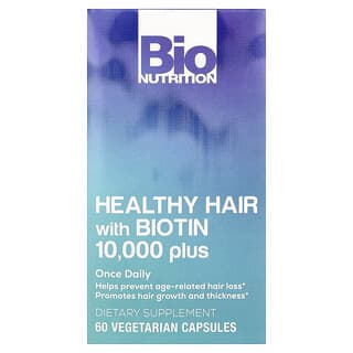Bio Nutrition, Cabello saludable con biotina 10.000 y más, 60 cápsulas vegetales