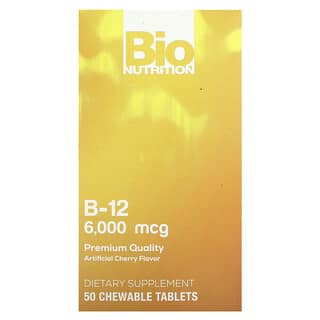 Bio Nutrition, 비타민B-12, 체리, 6,000mcg, 츄어블 50정