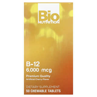 Bio Nutrition‏, ויטמין B-12, דובדבן, 6,000 מק"ג, 50 טבליות לעיסה