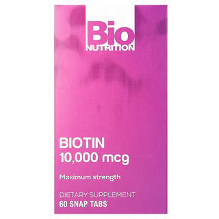 Bio Nutrition, Biotina, Força Máxima, 10.000 mcg, 60 Snap Tabs