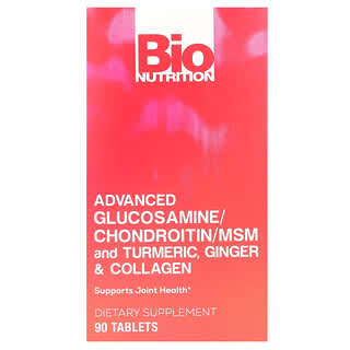 Bio Nutrition, Advanced Glucosamine/Chondroitin/MSM and Turmeric, Ginger & Collagen, verbessertes Glucosamin/Chondroitin/MSM und Kurkuma, Ingwer und Kollagen, 90 Tabletten