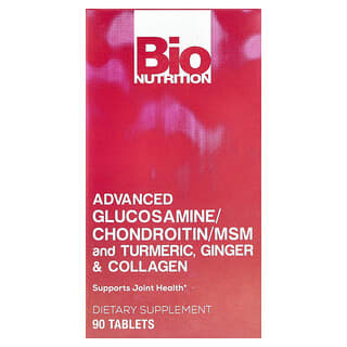 Bio Nutrition, улучшенный глюкозамин, хондроитин, МСМ и куркума, имбирь и коллаген, 90 таблеток
