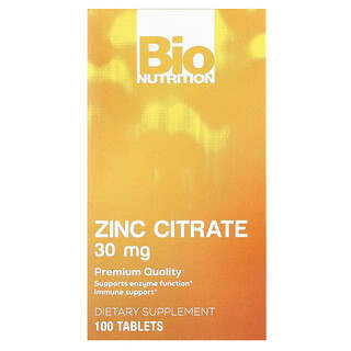 Bio Nutrition, Citrato de Zinco, 30 mg, 100 Comprimidos