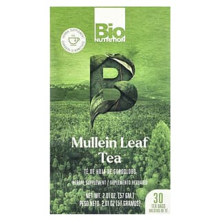 Bio Nutrition, Mullein Leaf Tea, bez kofeinu, 30 čajových sáčků, 57 g