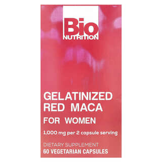 Bio Nutrition, Maca roja gelatinizada para mujeres, 1000 mg, 60 cápsulas vegetales (500 mg por cápsula)