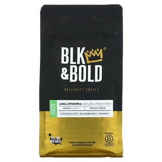 BLK & Bold, фирменный кофе, натуральным образом обработан в Лиму (Эфиопия), цельные зерна, светлая обжарка, 340 г (12 унций)