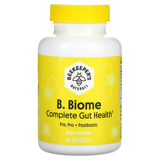Beekeeper's Naturals, B. Biome Complete Gut Health, Pre, Pro + Postbiotic, 60 Capsules