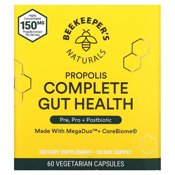 Beekeeper's Naturals, Propolis Complete Gut Health, 60 Vegetarian Capsules