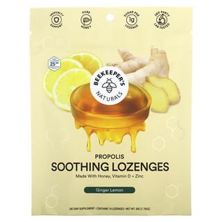 Beekeeper's Naturals, Propolis Soothing Lozenges, Ginger Lemon, 14 Lozenges, 1.76 oz (50 g)