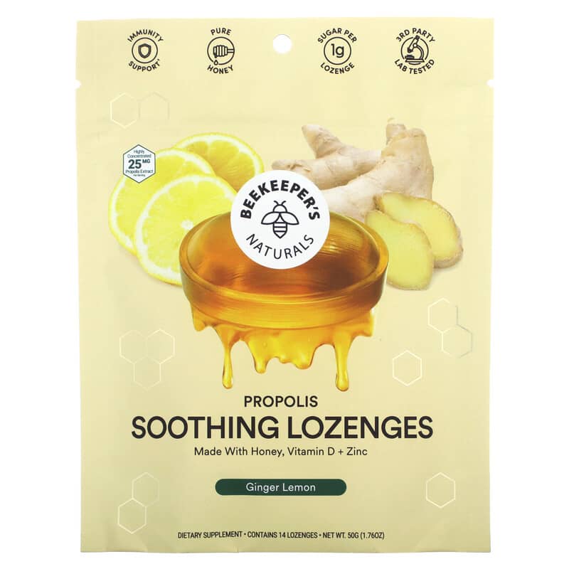 Beekeeper's Naturals Soothing Lozenges, Propolis, Honey - 14 lozenges, 50 g
