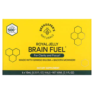 Beekeeper's Naturals, Royal Jelly Brain Fuel, 6 Vials, 0.35 fl oz (10 ml) Each