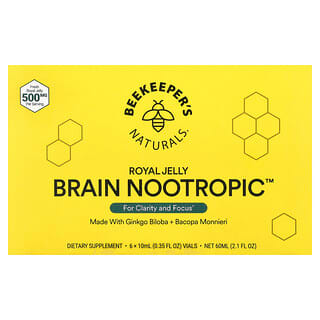 Beekeeper's Naturals, Royal Jelly Brain Fuel, 6 Vials, 0.35 fl oz (10 ml) Each