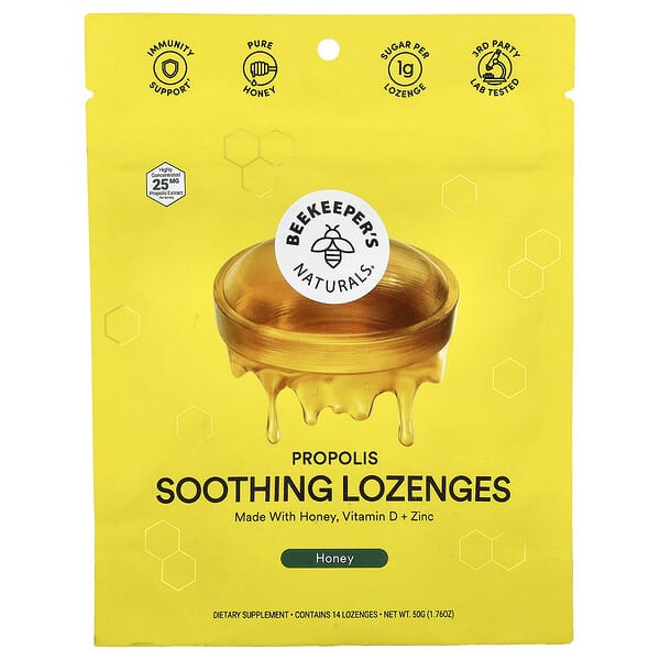 Beekeeper's Naturals, Propolis Soothing Lozenges, Honey, 14 Lozenges, 1.76 oz (50 g) — product photo 1