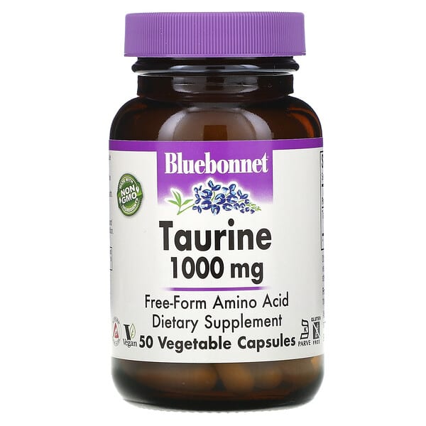 Bluebonnet Nutrition, таурин, 1000 мг, 50 вегетарианских капсул