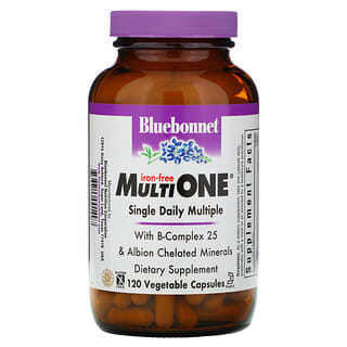 Bluebonnet Nutrition, Multi One, Suplemento multivitamínico y multimineral de uso diario todo en uno, Sin hierro, 120 cápsulas vegetales