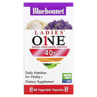 Bluebonnet Nutrition, Ladies' ONE, Suplemento multivitamínico y multimineral a base de alimentos integrales para mujeres de 40 años en adelante, 60 cápsulas vegetales