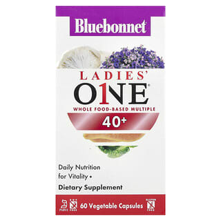 Bluebonnet Nutrition, Ladies' ONE, Suplemento multivitamínico y multimineral a base de alimentos integrales para mujeres de 40 años en adelante, 60 cápsulas vegetales