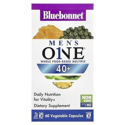 Bluebonnet Nutrition, Men's ONE® 40+, Whole Food- Based Multiple, 60 Vegetable Capsules