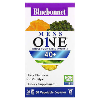 Bluebonnet Nutrition, Mens One，全食基多效維生素，40 歲以上，60 粒素食膠囊