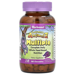 Bluebonnet Nutrition, Rainforest Animalz, Nutrition quotidienne complète à base d'aliments entiers, Arôme de raisin, 180 comprimés à croquer