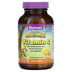 Bluebonnet Nutrition, Super Earth, Rainforest Animalz, Vitamina C, Sabor Natural de Laranja, 90 Mastigáveis