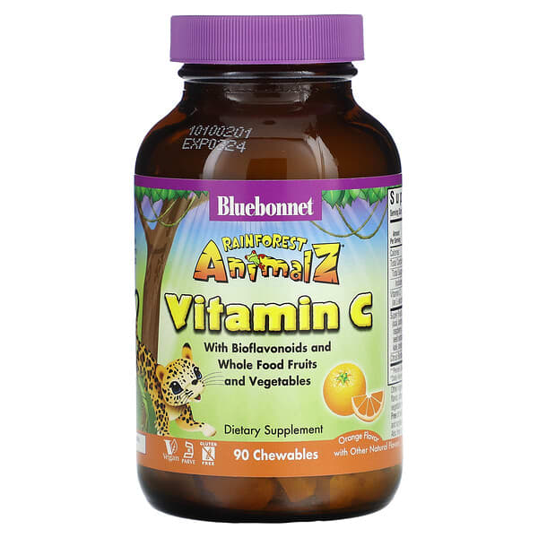 Bluebonnet Nutrition, Rainforest Animalz, Vitamin C, Orange , 90 Chewables