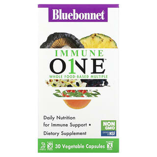 Bluebonnet Nutrition, Immune ONE, Suplemento multivitamínico y multimineral a base de alimentos integrales, 30 cápsulas vegetales