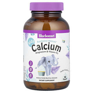 Bluebonnet Nutrition, Rainforest Animalz, Calcium, Magnesium und Vitamin D3, natürlicher Vanille-Zuckerguss-Geschmack, 90 tierische Kautabletten