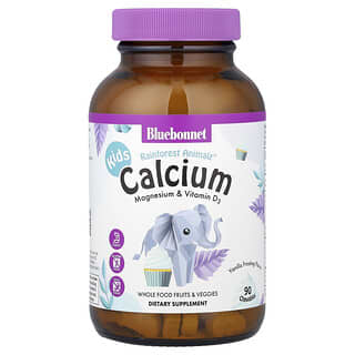 Bluebonnet Nutrition, Kids, Rainforest Animalz®, кальций, магний и витамин D3, для детей, ванильная глазурь, 90 жевательных таблеток