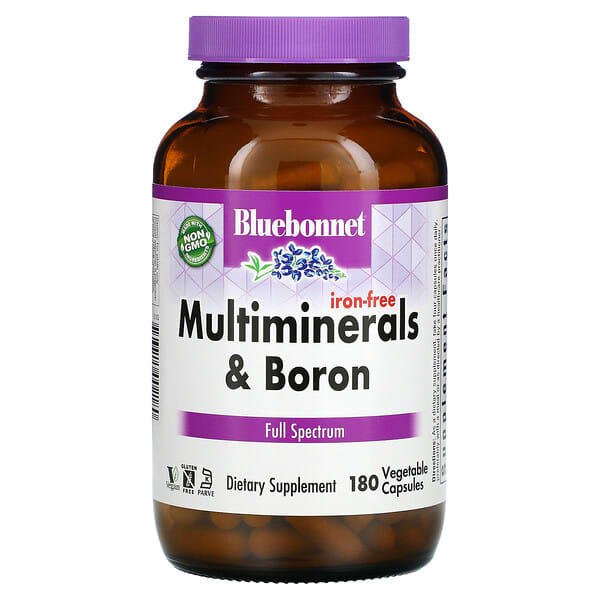 Bluebonnet Nutrition, Multiminerales y boro, Sin hierro, 180 cápsulas vegetales