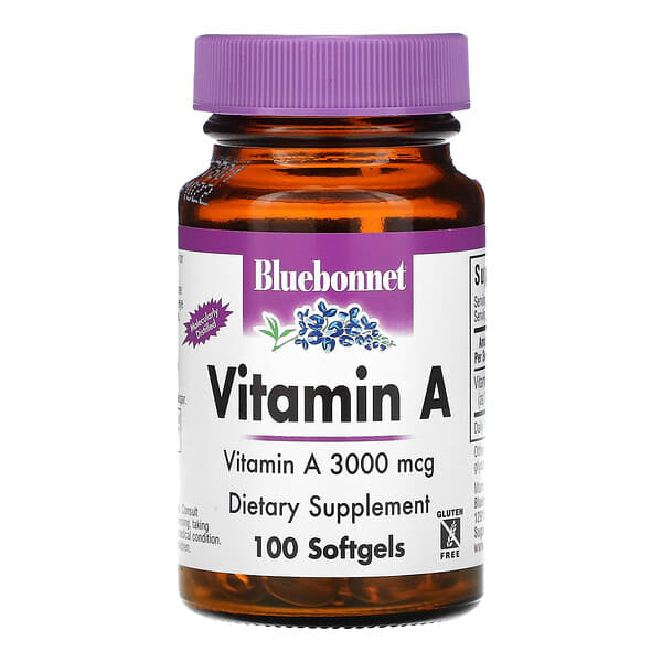 Bluebonnet Nutrition, Vitamina A, 3000 mcg, 100 cápsulas blandas