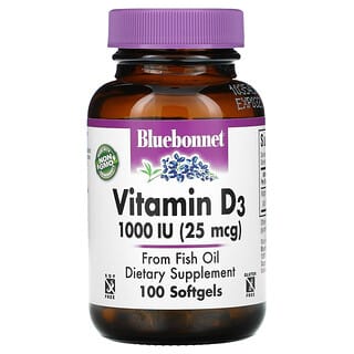 Bluebonnet Nutrition, Vitamina D3, 25 mcg (1000 UI), 100 cápsulas blandas