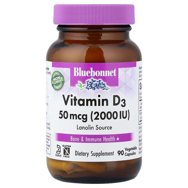 Bluebonnet Nutrition, Vitamin D3, 50 mcg (2,000 IU), 90 Vegetable Capsules — product photo 1