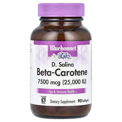 Bluebonnet Nutrition, D. Salina, Beta Carotene, 7500 mcg (25000 IU), 90 soft gels