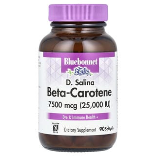Bluebonnet Nutrition, D. Salina, Beta-caroteno, 7500 mcg (25.000 UI), 90 cápsulas blandas