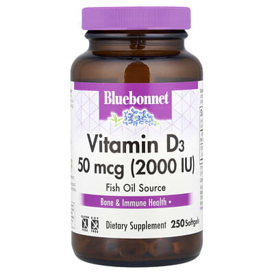 Bluebonnet Nutrition, Vitamin D3, 50 mcg (2,000 IU), 250 Softgels