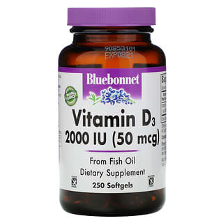 Bluebonnet Nutrition, витамин D3, 50 мкг (2000 МЕ), 250 капсул