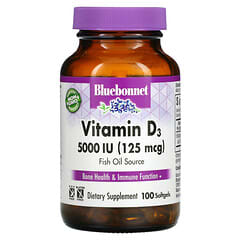 Bluebonnet Nutrition, Vitamina D3, 125 mcg (5000 UI), 100 cápsulas blandas
