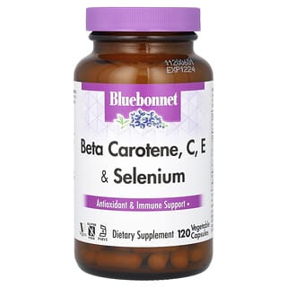 Bluebonnet Nutrition, бета-каротин, витамины C, E и селен, 120 растительных капсул