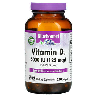 Bluebonnet Nutrition, Vitamina D 3, 5000 UI, 250 cápsulas de softgel