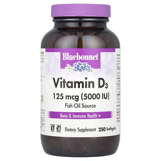 Bluebonnet Nutrition, Vitamina D3, 5000 UI, 250 cápsulas blandas