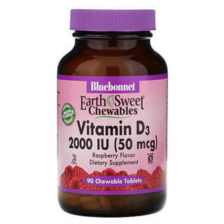 Bluebonnet Nutrition, EarthSweet Chewables، فيتامين د3، نكهة توت العليق الطبيعي، 2000 وحدة دولية، 90 حبة مضغ