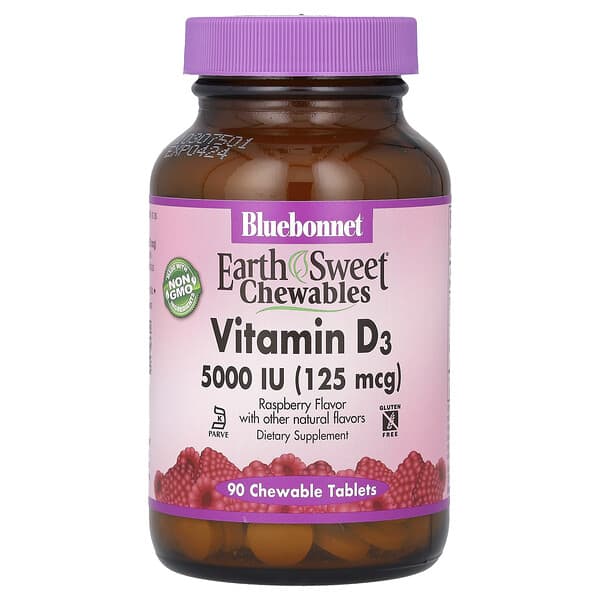 Vitamin D3, Raspberry, 5000 IU (125 mcg), 90 Chewable Tablets