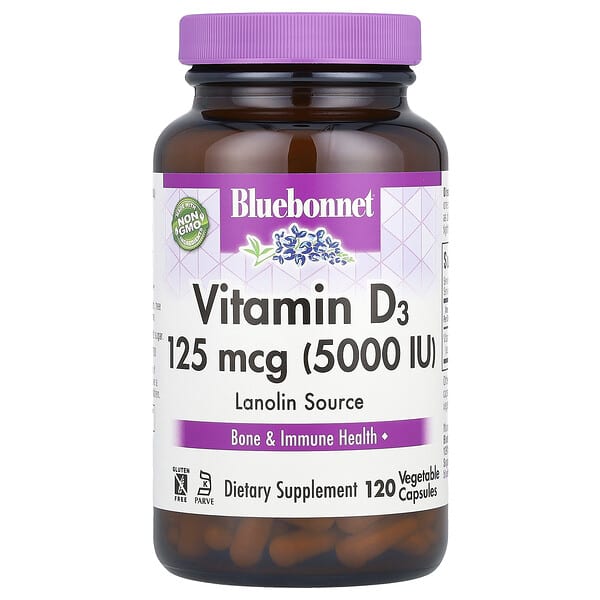 Vitamin D3, 125 mcg (5000 IU), 120 Vegetable Capsules