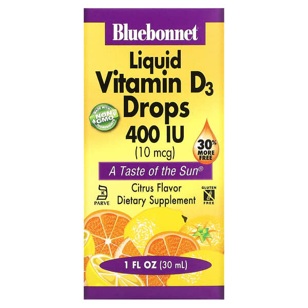 Bluebonnet Nutrition, 液體維生素D3滴液，天然柑橘味，400國際單位，1盎司（30毫升）