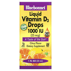 Bluebonnet Nutrition, Gotas de vitamina D3 líquida, sabor cítrico natural, 1,000 IU, 1 fl oz (30 ml)
