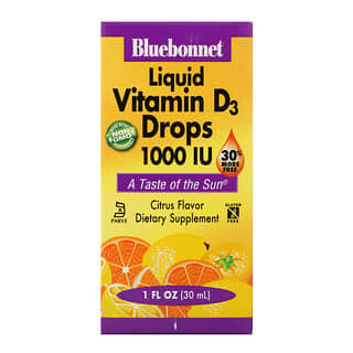 Bluebonnet Nutrition, Gouttes de vitamine D3 liquide, Saveur naturelle d’agrumes, 1,000 IU, 1 oz liq(30 ml)