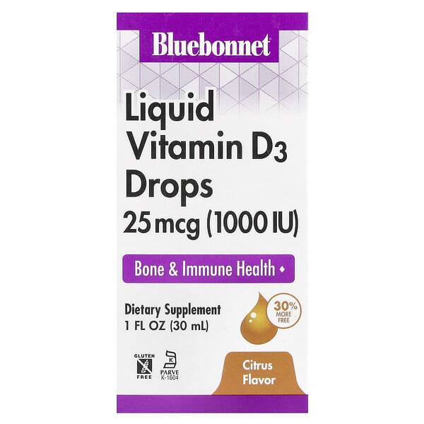 Liquid Vitamin D3 Drops, Citrus, 25 mcg (1000 IU), 1 fl oz (30 ml)